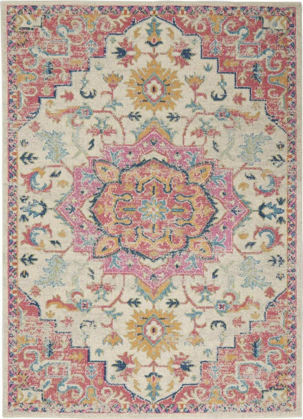 7' X 10' Pink And Ivory Southwestern Dhurrie Area Rug - Homeroots - Flyclothing LLC