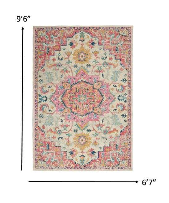 7' X 10' Pink And Ivory Southwestern Dhurrie Area Rug - Homeroots - Flyclothing LLC