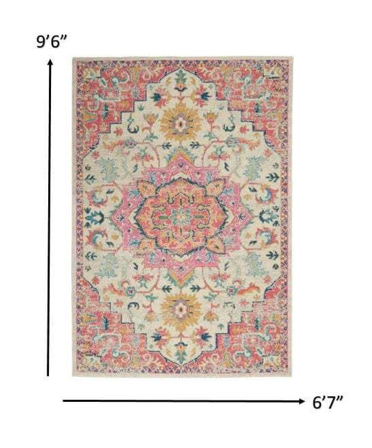 7' X 10' Pink And Ivory Southwestern Dhurrie Area Rug - Homeroots - Flyclothing LLC