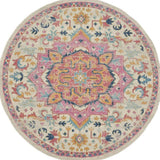 8' Pink And Ivory Round Southwestern Dhurrie Area Rug - Homeroots - Flyclothing LLC
