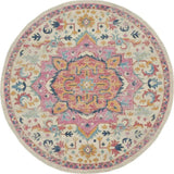 8' Pink And Ivory Round Southwestern Dhurrie Area Rug - Homeroots - Flyclothing LLC
