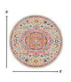 8' Pink And Ivory Round Southwestern Dhurrie Area Rug - Homeroots - Flyclothing LLC