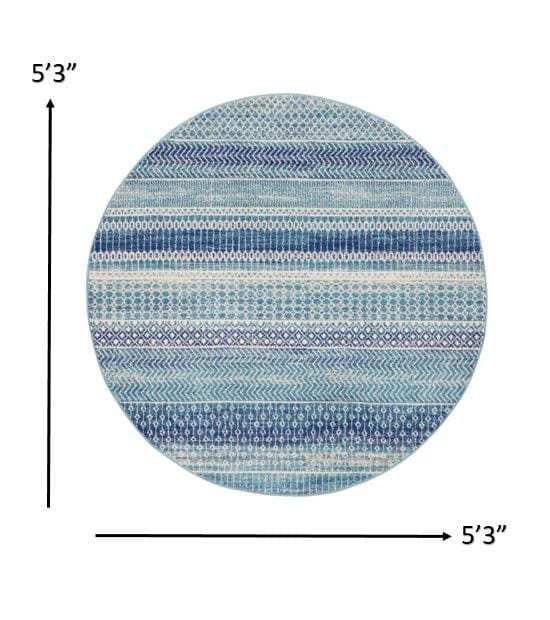 5' Navy Blue Round Southwestern Power Loom Area Rug - Homeroots - Flyclothing LLC