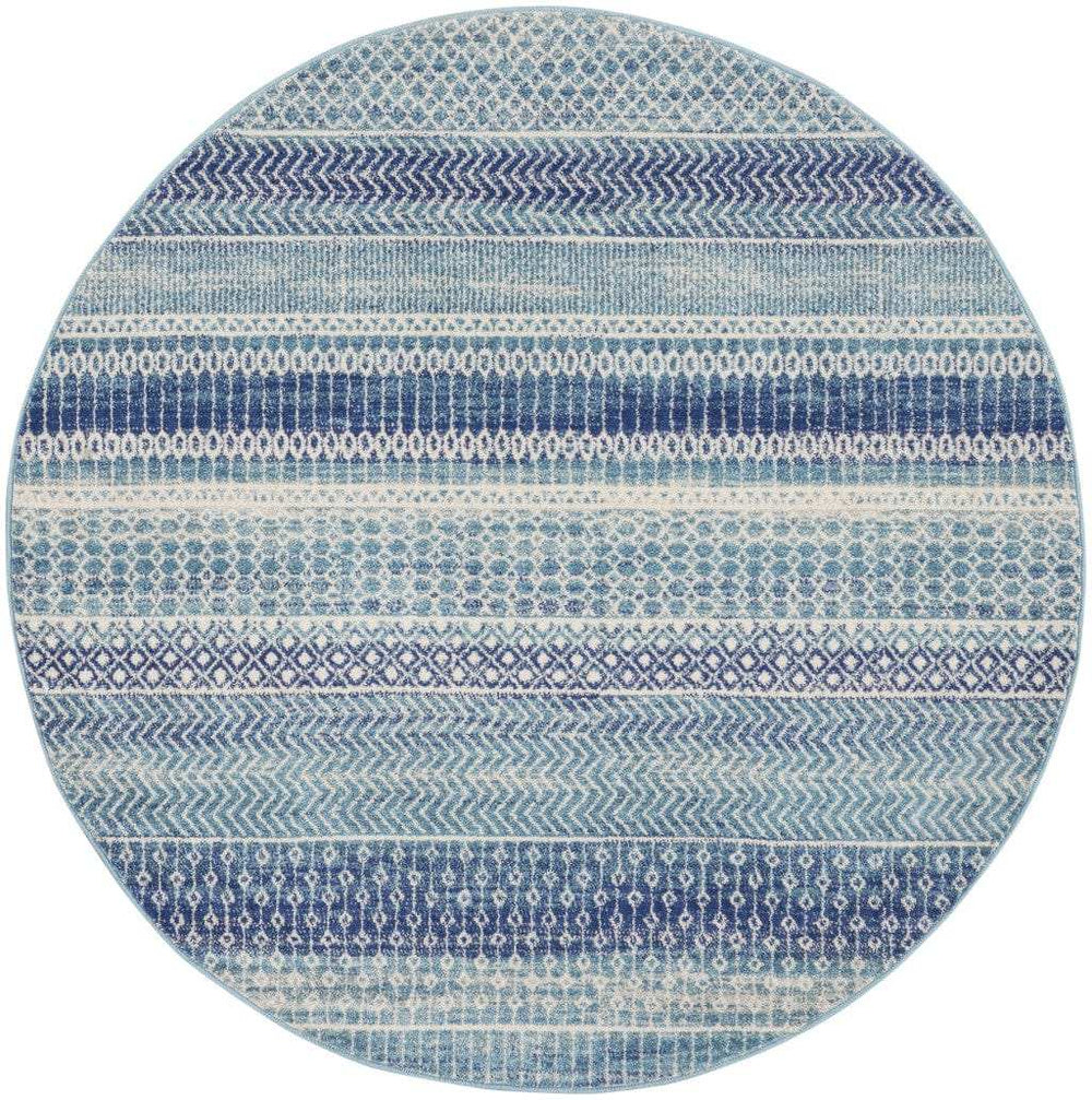 5' Navy Blue Round Southwestern Power Loom Area Rug - Homeroots - Flyclothing LLC