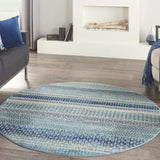 5' Navy Blue Round Southwestern Power Loom Area Rug - Homeroots - Flyclothing LLC