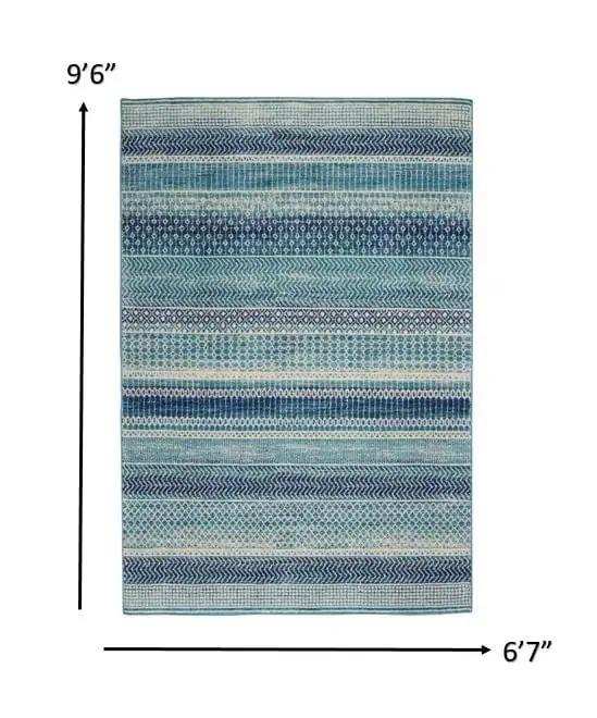 7' X 10' Navy Blue Southwestern Power Loom Area Rug - Homeroots - Flyclothing LLC