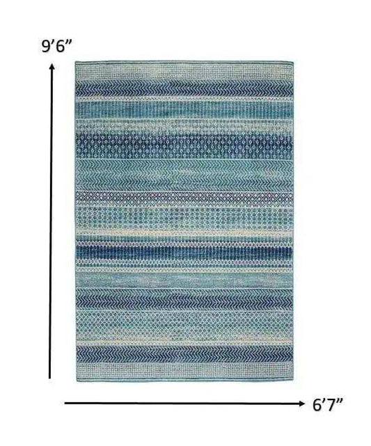 7' X 10' Navy Blue Southwestern Power Loom Area Rug - Homeroots - Flyclothing LLC