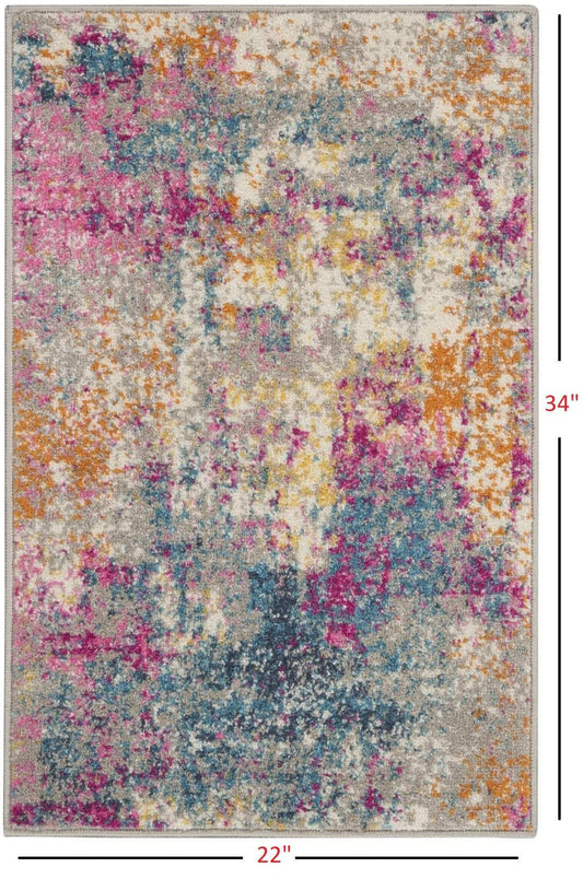 2' X 3' Blue And Pink Abstract Power Loom Area Rug - Homeroots - Flyclothing LLC