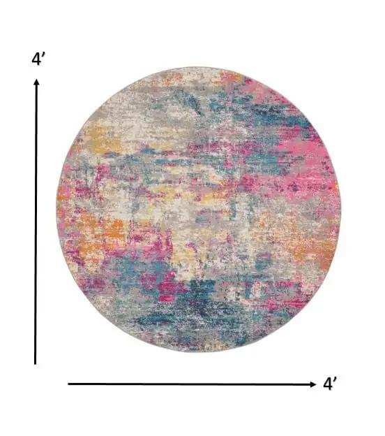 4' Blue And Pink Round Abstract Power Loom Area Rug - Homeroots - Flyclothing LLC