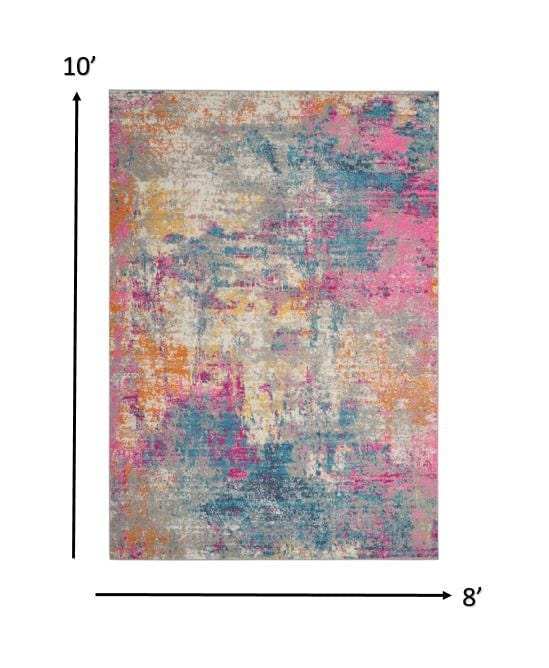 8’ X 10’ Ivory And Multi Abstract Area Rug - Homeroots - Flyclothing LLC