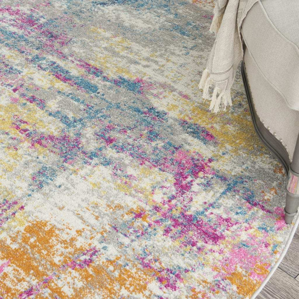 8' Blue And Pink Round Abstract Power Loom Area Rug - Homeroots - Flyclothing LLC