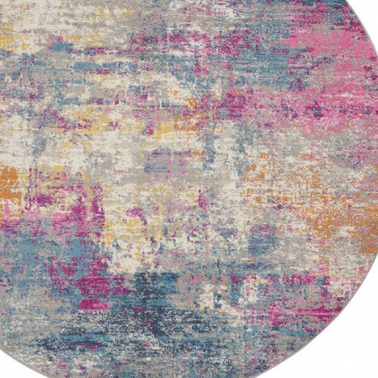 8' Blue And Pink Round Abstract Power Loom Area Rug - Homeroots - Flyclothing LLC