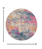 8' Blue And Pink Round Abstract Power Loom Area Rug - Homeroots - Flyclothing LLC
