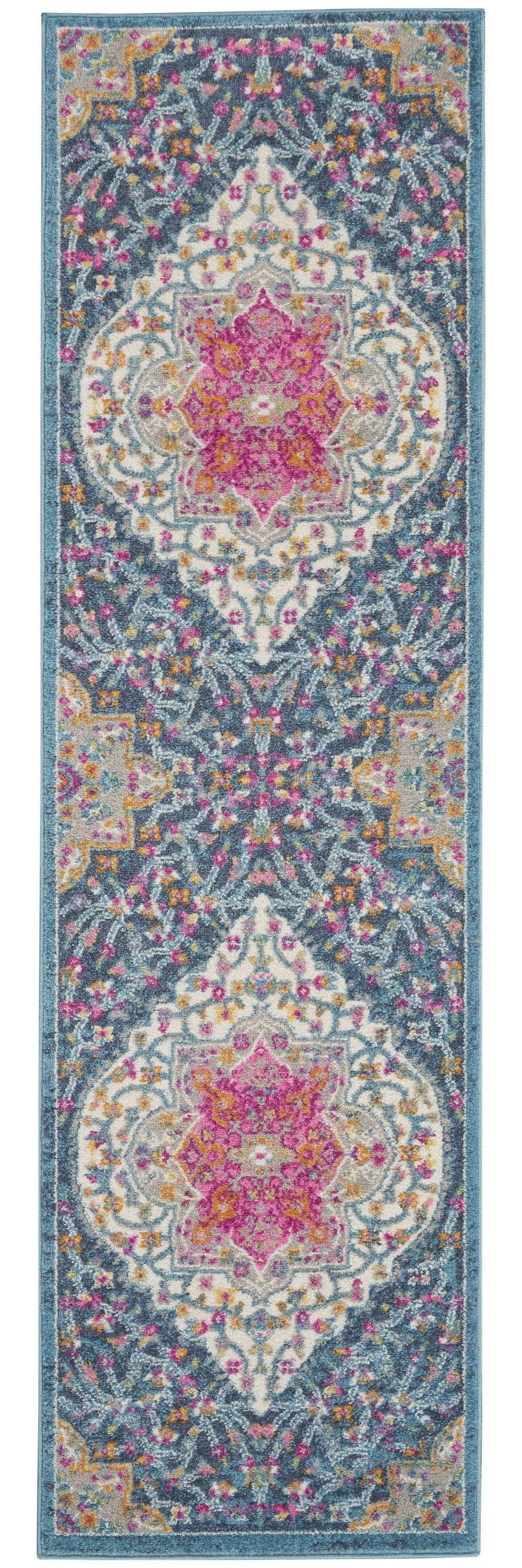 8' Teal Blue Power Loom Runner Rug - Homeroots - Flyclothing LLC