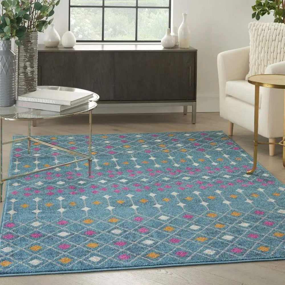 5' X 7' Blue And Orange Geometric Dhurrie Area Rug - Homeroots - Flyclothing LLC
