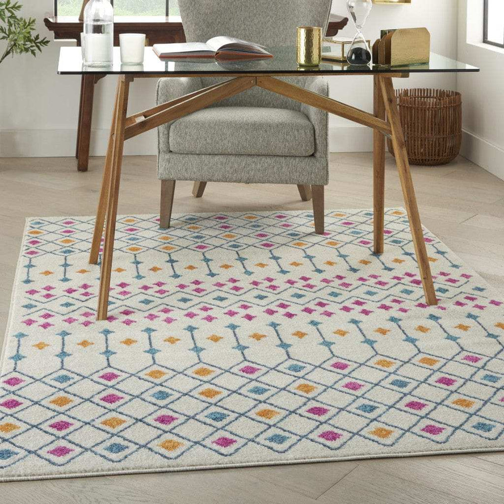 5' X 7' Blue And Ivory Geometric Dhurrie Area Rug - Homeroots - Flyclothing LLC