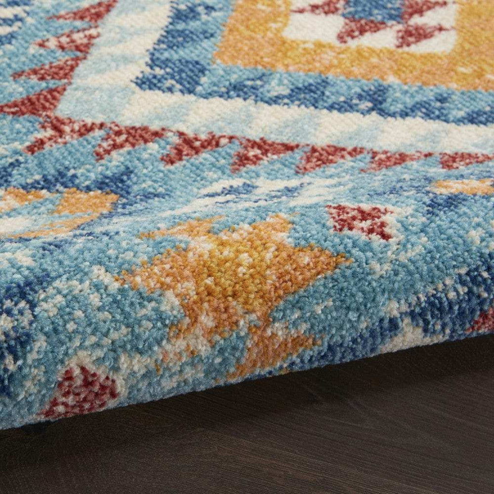 8' Blue And Orange Geometric Dhurrie Runner Rug - Homeroots - Flyclothing LLC