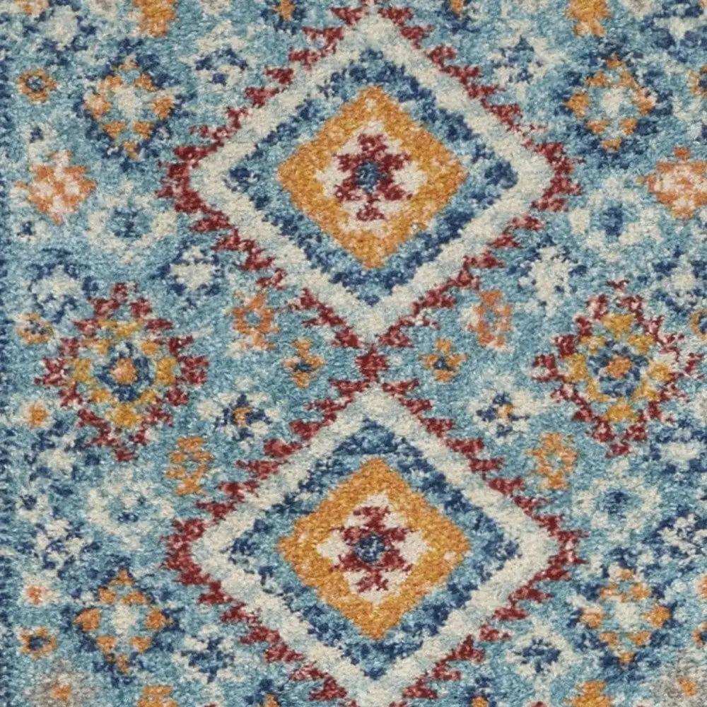 8' Blue And Orange Geometric Dhurrie Runner Rug - Homeroots - Flyclothing LLC