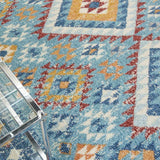 4' X 6' Blue And Orange Geometric Dhurrie Area Rug - Homeroots - Flyclothing LLC