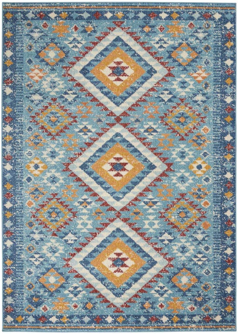 4' X 6' Blue And Orange Geometric Dhurrie Area Rug - Homeroots - Flyclothing LLC