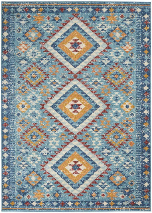 4' X 6' Blue And Orange Geometric Dhurrie Area Rug - Homeroots - Flyclothing LLC