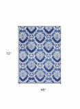 4' X 6' Blue Floral Dhurrie Area Rug - Homeroots - Flyclothing LLC