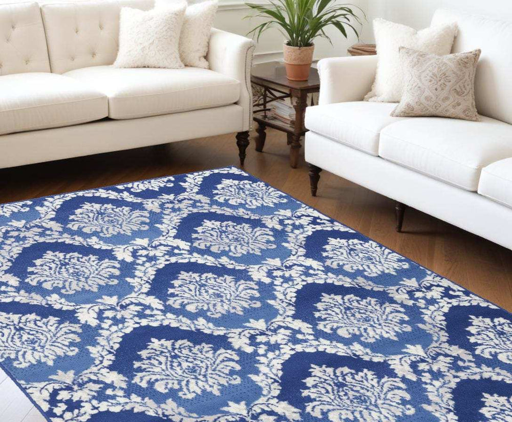 6' X 9' Blue Floral Dhurrie Area Rug - Homeroots - Flyclothing LLC
