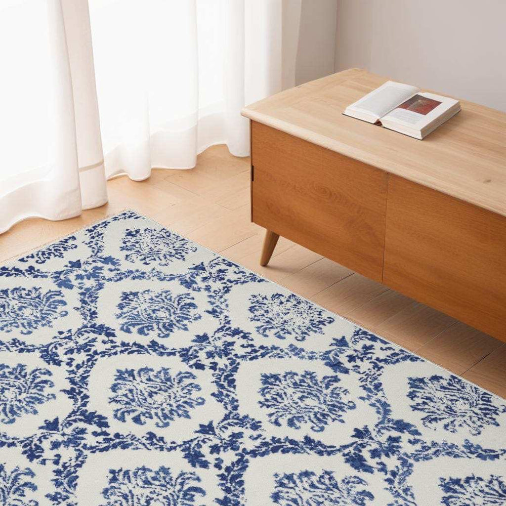4' X 6' Blue And Ivory Floral Dhurrie Area Rug - Homeroots - Flyclothing LLC