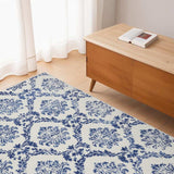 4' X 6' Blue And Ivory Floral Dhurrie Area Rug - Homeroots - Flyclothing LLC