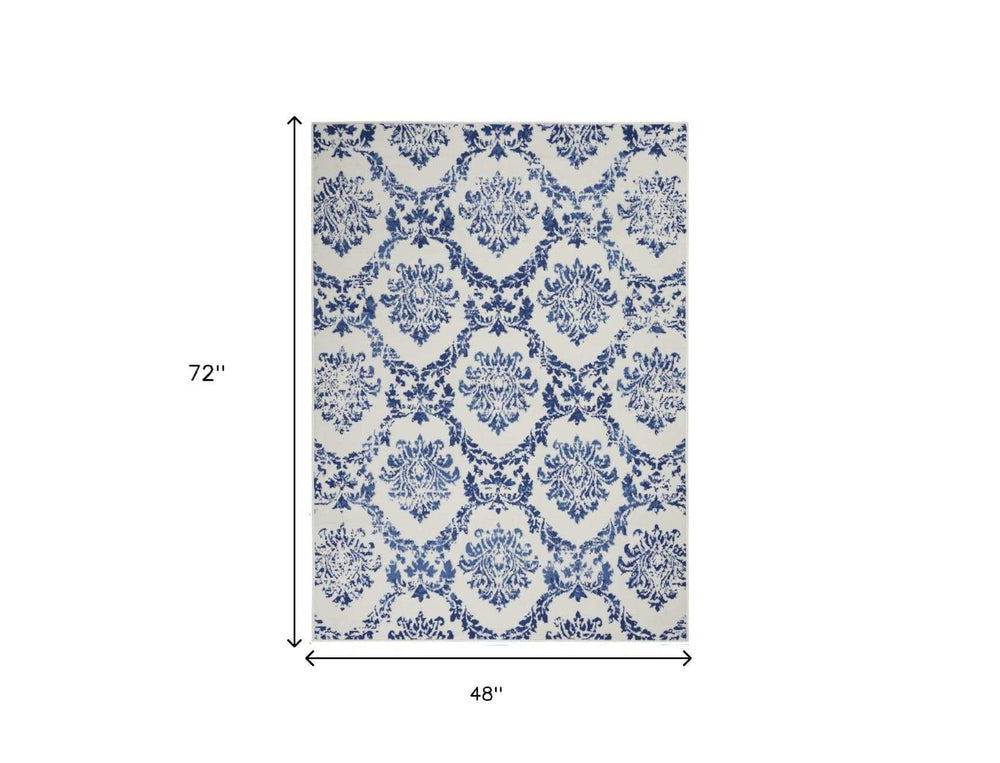 4' X 6' Blue And Ivory Floral Dhurrie Area Rug - Homeroots - Flyclothing LLC
