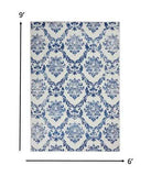 6' X 9' Blue And Ivory Floral Dhurrie Area Rug - Homeroots - Flyclothing LLC