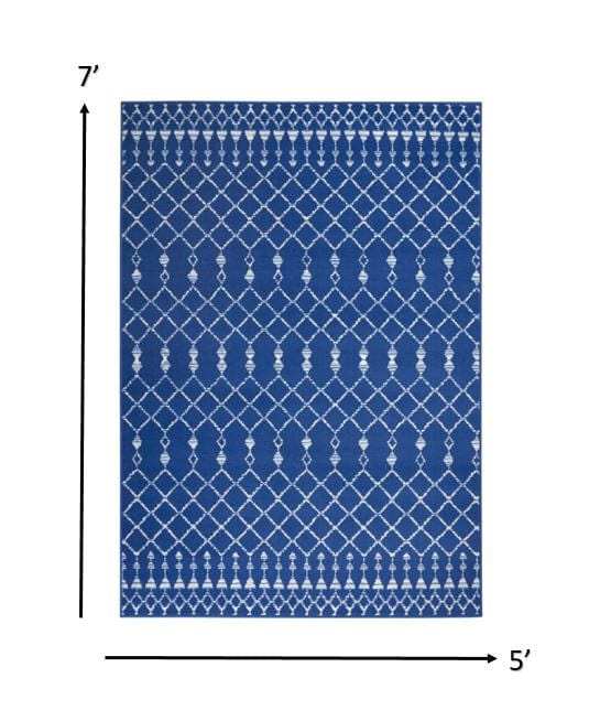 5' X 7' Navy Blue Geometric Berber Area Rug - Homeroots - Flyclothing LLC