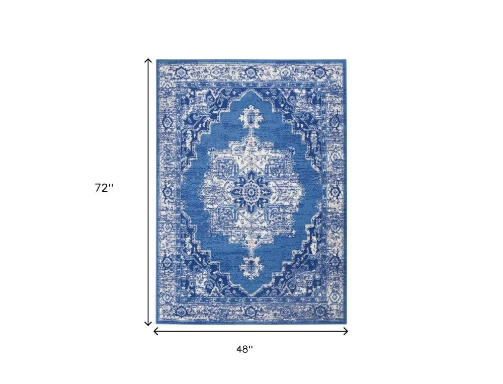 4' X 6' Navy Blue Floral Dhurrie Area Rug - Homeroots - Flyclothing LLC