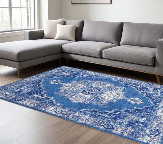 6' X 9' Navy Blue Floral Dhurrie Area Rug - Homeroots - Flyclothing LLC