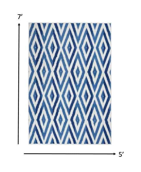 5' X 7' Blue And Ivory Geometric Dhurrie Area Rug - Homeroots - Flyclothing LLC