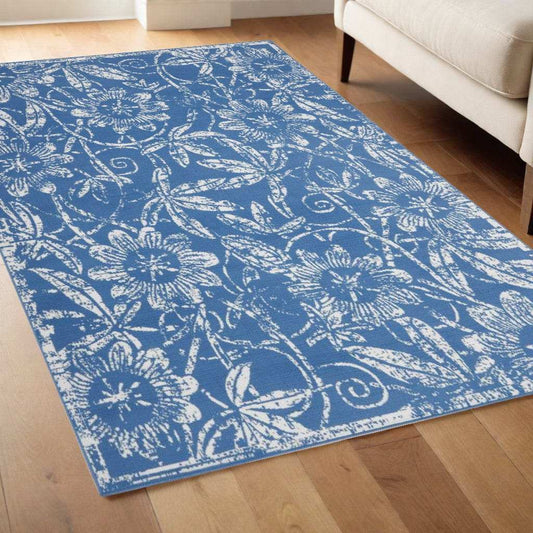 4' X 6' Blue Floral Dhurrie Area Rug - Homeroots - Flyclothing LLC