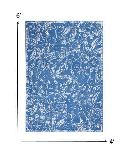 4' X 6' Blue Floral Dhurrie Area Rug - Homeroots - Flyclothing LLC