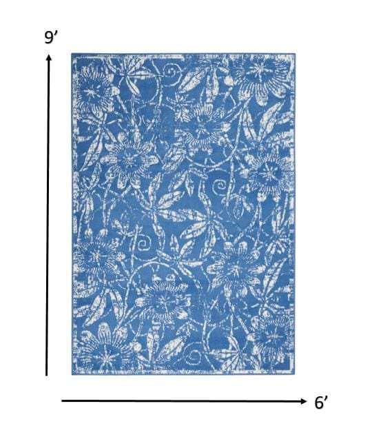 6' X 9' Blue Floral Dhurrie Area Rug - Homeroots - Flyclothing LLC
