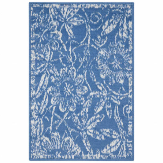 6' X 9' Blue Floral Dhurrie Area Rug - Homeroots - Flyclothing LLC