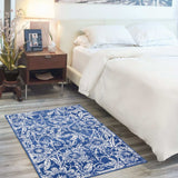 5' X 7' Navy Blue Floral Dhurrie Area Rug - Homeroots - Flyclothing LLC