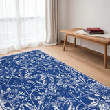 5' X 7' Navy Blue Floral Dhurrie Area Rug - Homeroots - Flyclothing LLC