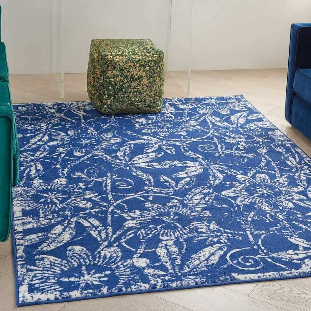 5' X 7' Navy Blue Floral Dhurrie Area Rug - Homeroots - Flyclothing LLC