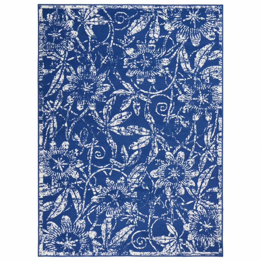 5' X 7' Navy Blue Floral Dhurrie Area Rug - Homeroots - Flyclothing LLC