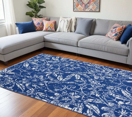 6' X 9' Navy Blue Floral Dhurrie Area Rug - Homeroots - Flyclothing LLC
