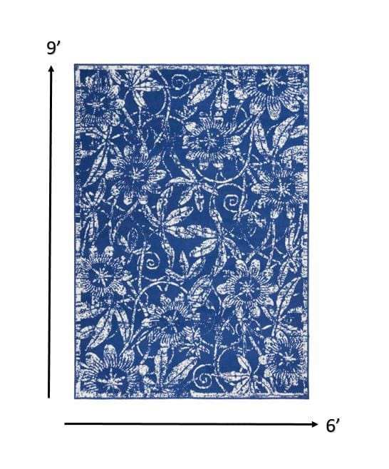 6' X 9' Navy Blue Floral Dhurrie Area Rug - Homeroots - Flyclothing LLC