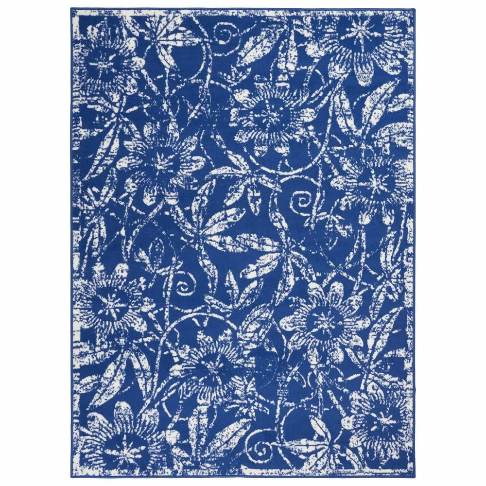 6' X 9' Navy Blue Floral Dhurrie Area Rug - Homeroots - Flyclothing LLC
