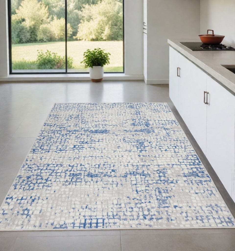 4' X 6' Blue Gray Abstract Dhurrie Area Rug - Homeroots - Flyclothing LLC