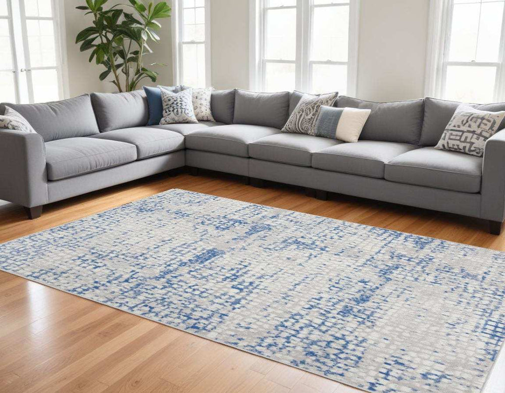 6' X 9' Blue Gray Abstract Dhurrie Area Rug - Homeroots - Flyclothing LLC