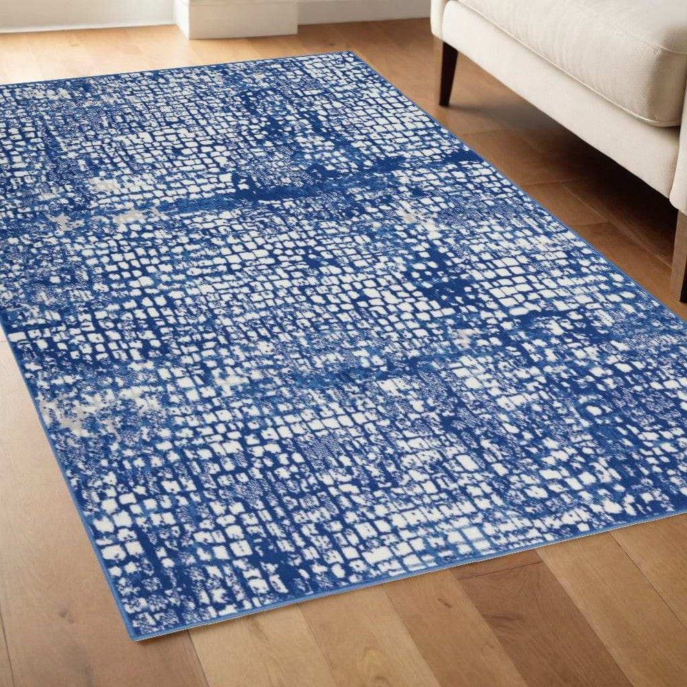 4' X 6' Blue And Ivory Abstract Dhurrie Area Rug - Homeroots - Flyclothing LLC