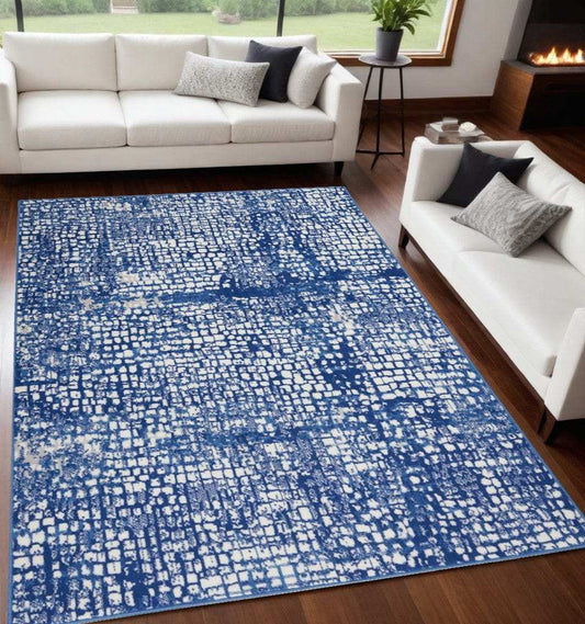 5' X 7' Blue And Ivory Abstract Dhurrie Area Rug - Homeroots - Flyclothing LLC